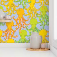 Octopus Coastal Ocean Sea Creatures Summer Beach Multi-Colour Orange Yellow Green on Purple - LARGE Scale - UnBlink Studio by Jackie Tahara