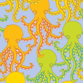 Octopus Coastal Ocean Sea Creatures Summer Beach Multi-Colour Orange Yellow Green on Purple - LARGE Scale - UnBlink Studio by Jackie Tahara