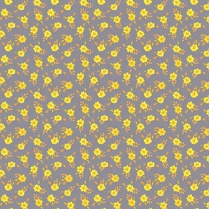 Yellow Flowers on Grey Dots Spots - Ditsy Scale - Painted Paper cut