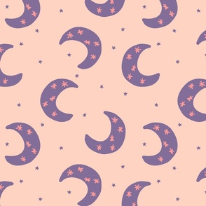 Moon and Stars in Peachy Pink