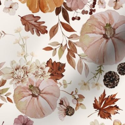 Large / Dainty Rustic Autumn Florals and Pumpkins