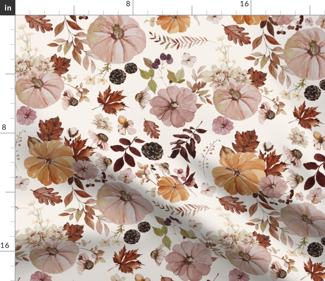 Large / Dainty Rustic Autumn Florals and Pumpkins