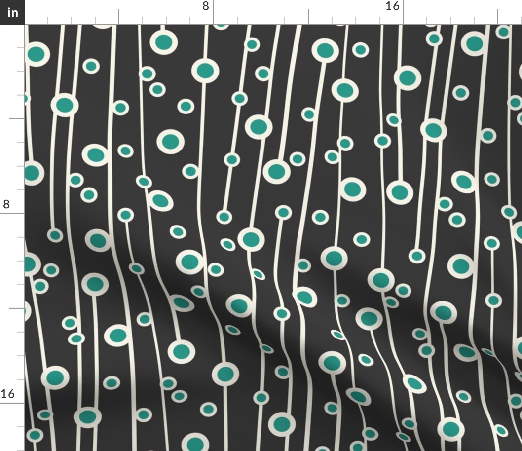 Berry Branch - Polka Dot Geometric - Retro Girl Black Aqua Large Scale