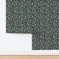 Berry Branch - Polka Dot Geometric - Retro Girl Black Aqua Regular Scale