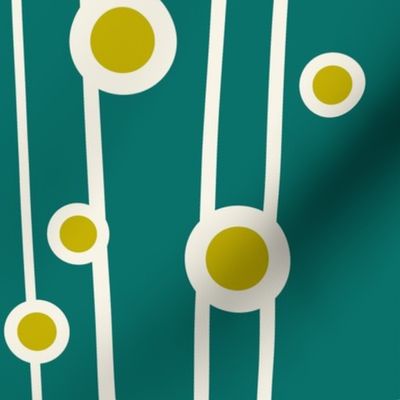 Berry Branch - Polka Dot Geometric - Retro Girl Dark Teal Lime Green Jumbo Scale
