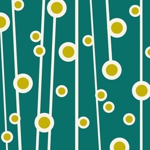 Berry Branch - Polka Dot Geometric - Retro Girl Dark Teal Lime Green Large Scale
