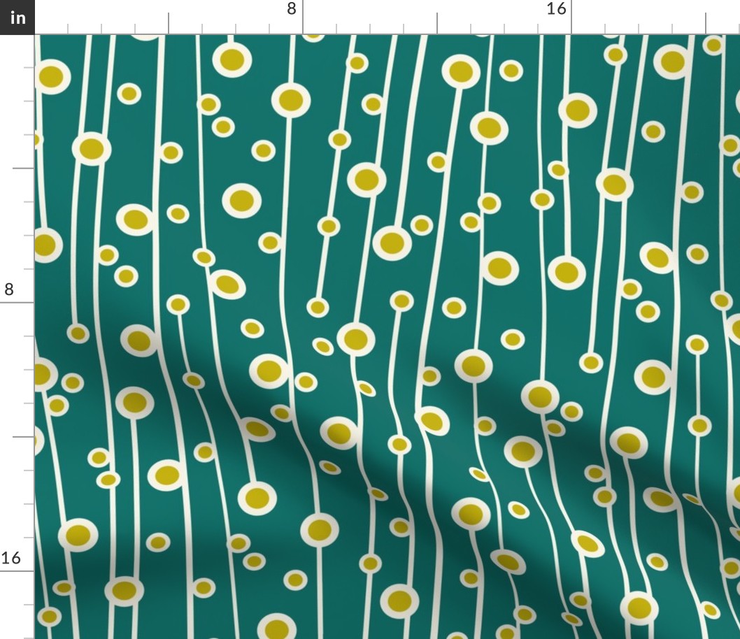 Berry Branch - Polka Dot Geometric - Retro Girl Dark Teal Lime Green Large Scale