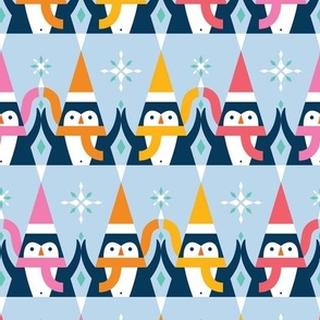 penguin stripe in multicolour on light blue