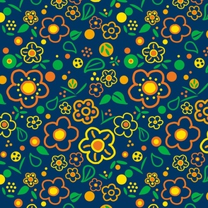 Orange and Yellow Flowers on Blue Background