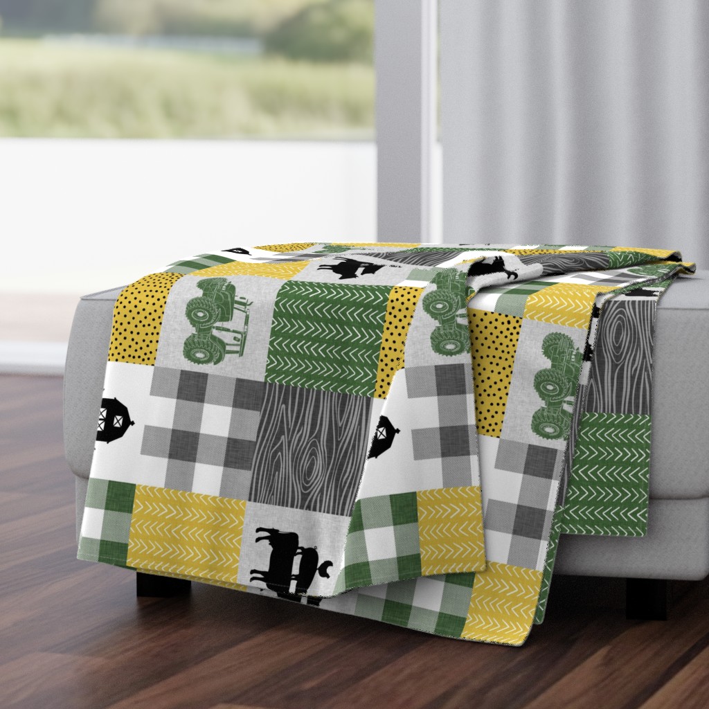 farm patchwork - green yellow and gray - rotated