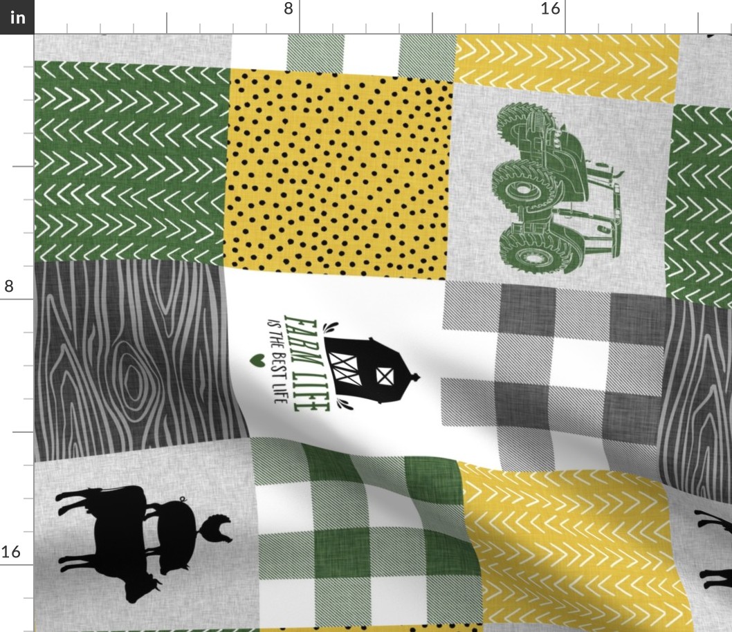 farm patchwork - green yellow and gray - rotated