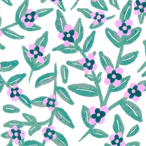 Hand-drawn Floral Vines - Pink Blossoms 