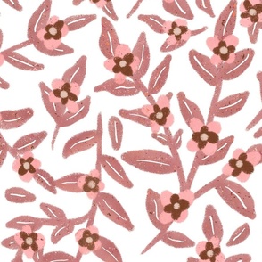Hand-drawn Floral Vines - Pink Blossoms and Rose Vines