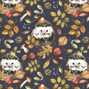 Small Scale / Autumn Hedgehog / Stone Grey Textured Background