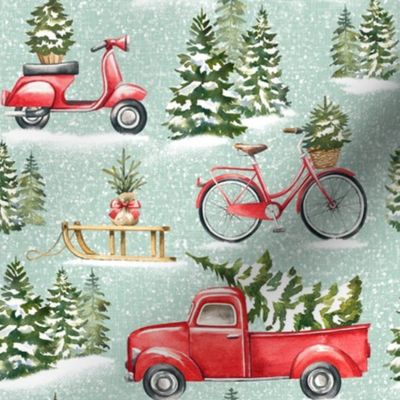 Large Scale / Christmas Traffic / Mint Textured Background