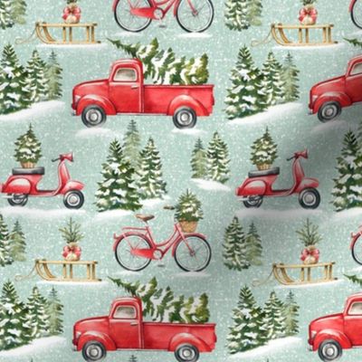 Small Scale / Christmas Traffic / Mint Textured Background