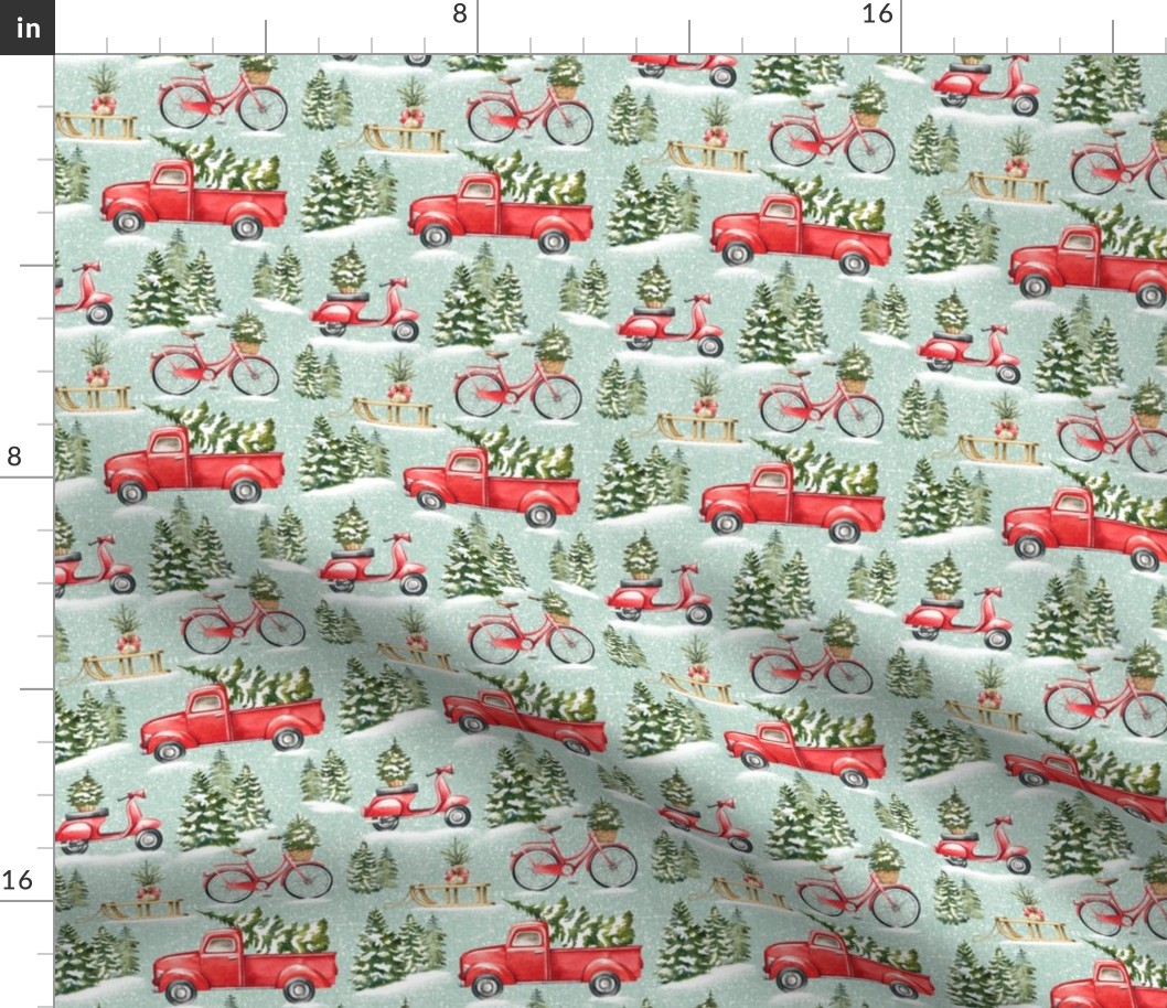 Small Scale / Christmas Traffic / Mint Textured Background