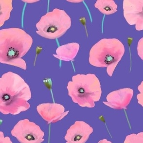 Pink poppies on purple 