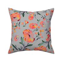 Orange flowers on gray - medium