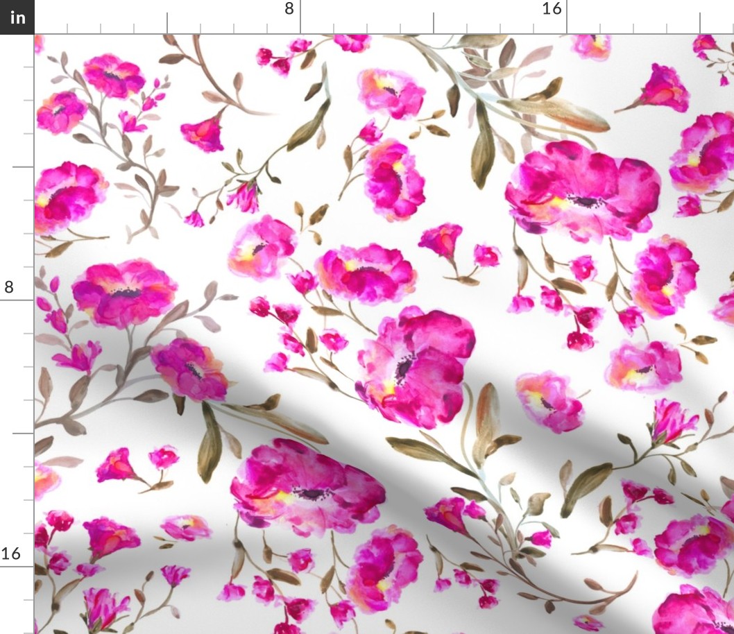 Flowers on white - pink, magenta, purple - medium