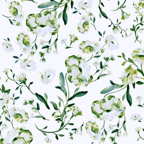 Snow flowers with green leaves  - medium