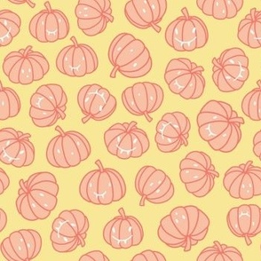 Cute Pumpkin with Faces in Yellow Background Pattern
