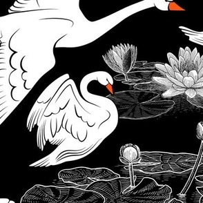 Swans and Water Lilies • LARGE