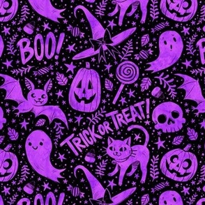 Spooky Cute Halloween Purple on Black 1/2 Size