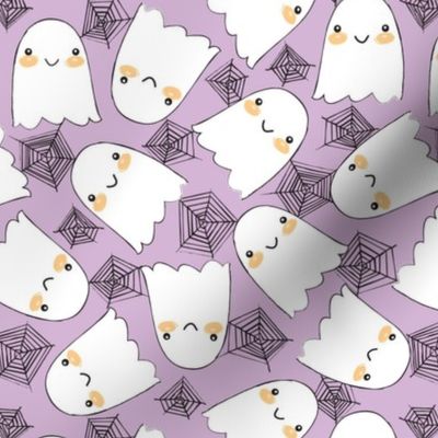halloween ghosts and webs on lavender