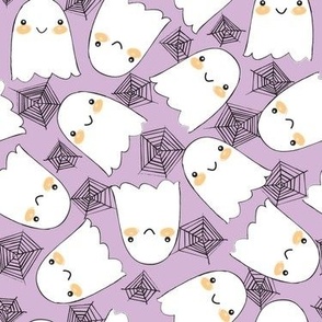 halloween ghosts and webs on lavender
