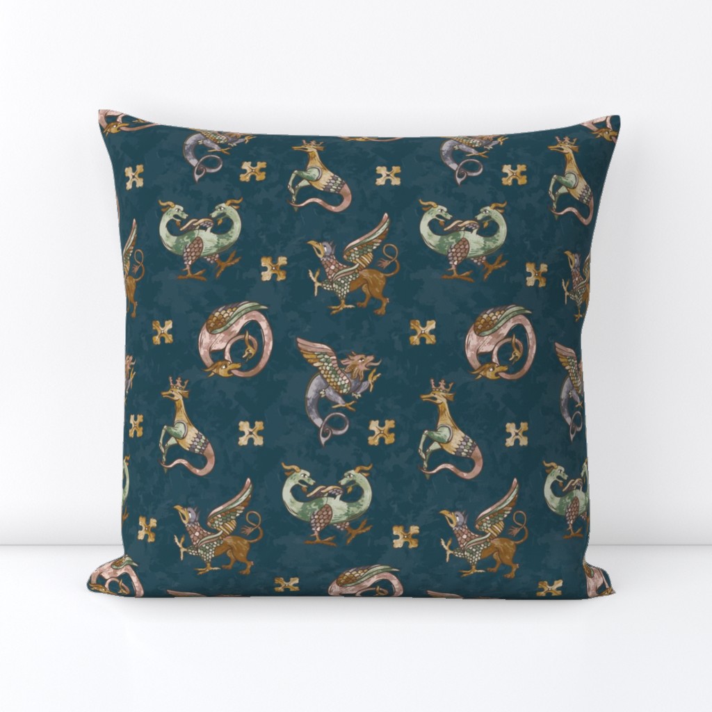Medieval Beasts - Tapestry Blue