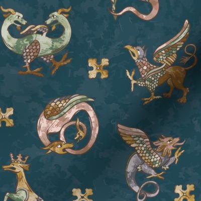 Medieval Beasts - Tapestry Blue