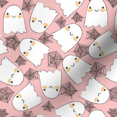 halloween ghosts and webs on pink