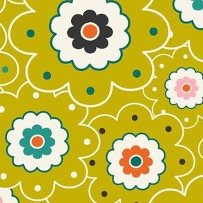 Flower Garden - Retro Girl Lime Green Outline Large Scale