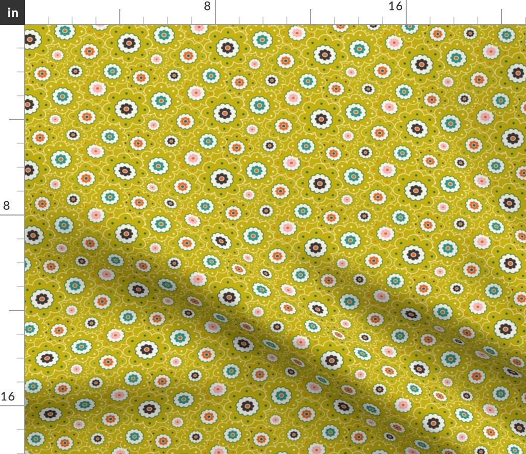 Flower Garden - Retro Girl Lime Green Outline Small Scale