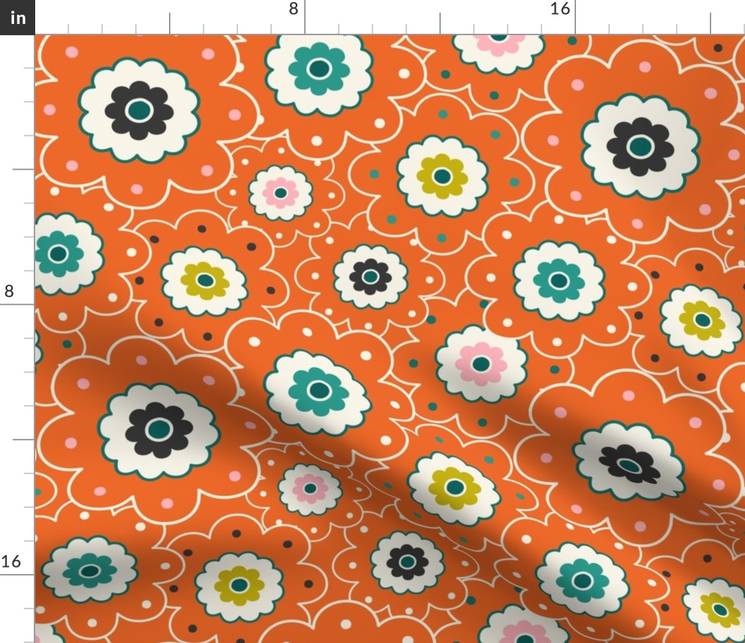 Flower Garden - Retro Girl Orange Outline Large Scale