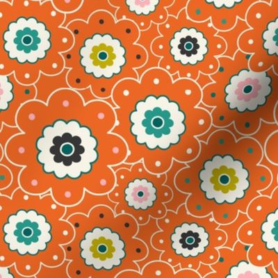 Flower Garden - Retro Girl Orange Outline Regular Scale