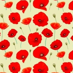 Red poppies on green