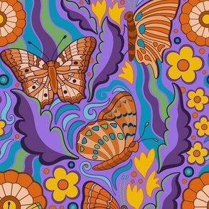 Groovy Butterflies on purple 