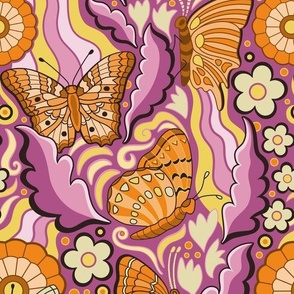 Groovy Butterflies pink orange yellow