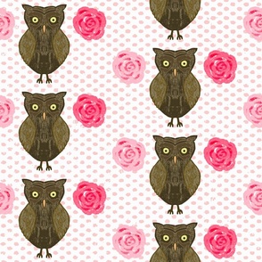 Owls White With Pink And Coral Roses and Dots