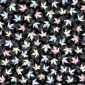 Small Scattered Pastel Color Maple Leaves on Black