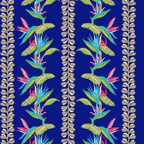 Bird of paradise flower pattern on blue