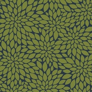 Dahlia Blossoms Pattern - Artichoke Green and Medium Charcoal