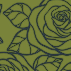 Large Rose Cutout Pattern - Artichoke Green and Medium Charcoal