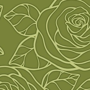 Large Rose Cutout Pattern - Artichoke Green and Pear Green