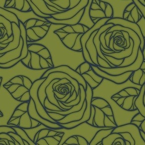 Rose Cutout Pattern - Artichoke Green and Medium Charcoal
