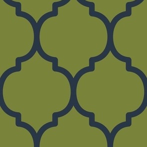 Extra Large Moroccan Tile Pattern - Artichoke Green and Medium Charcoal