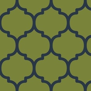 Large Moroccan Tile Pattern - Artichoke Green and Medium Charcoal