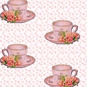 Pink Teacups On Polka Dots